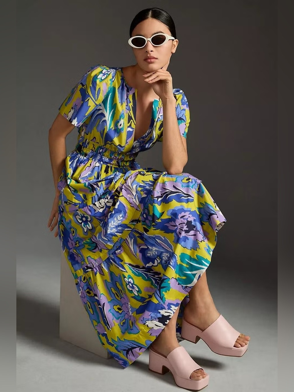 Anthropologie Somerset Floral Tiered Cotton Maxi Dress Size XS